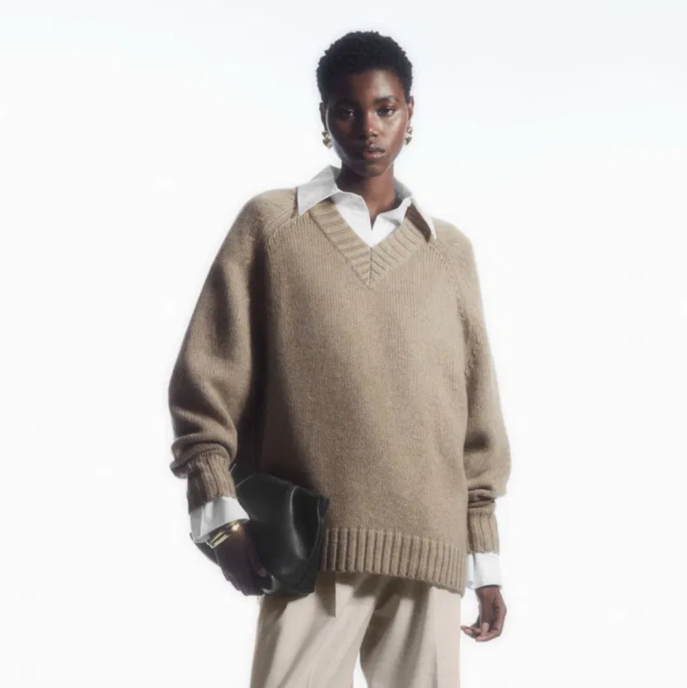 COS 100% Cashmere Chunky V-Neck Sweater XS